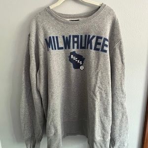 47 Brand, Grey Milwaukee Bucks City Edition Crewneck, Fleece Inside, Men…